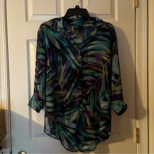 Woman’s 3/4 Sleeve Polo Vibrant Multicolor Top - Size M